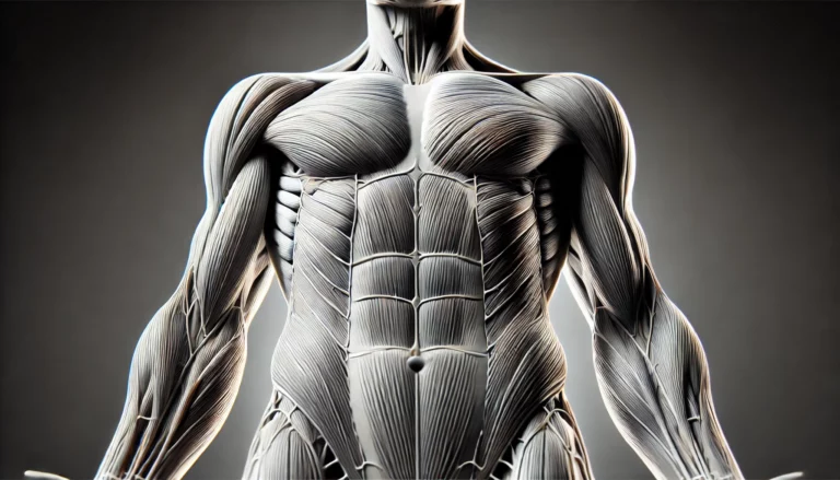 DALL·E 2024-09-11 18.31.50 - An anatomical image focusing on the human body from the front, highlighting the anteromedial and posteromedial muscle chains